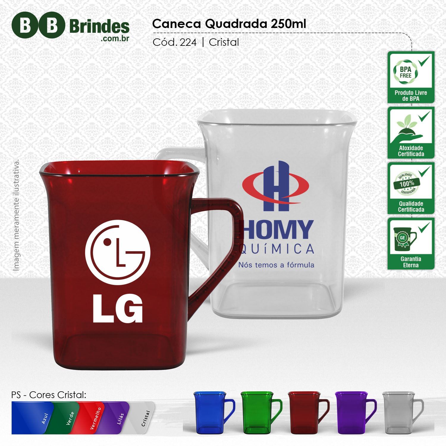 Imagem de Caneca Cristal quadrada 250ml