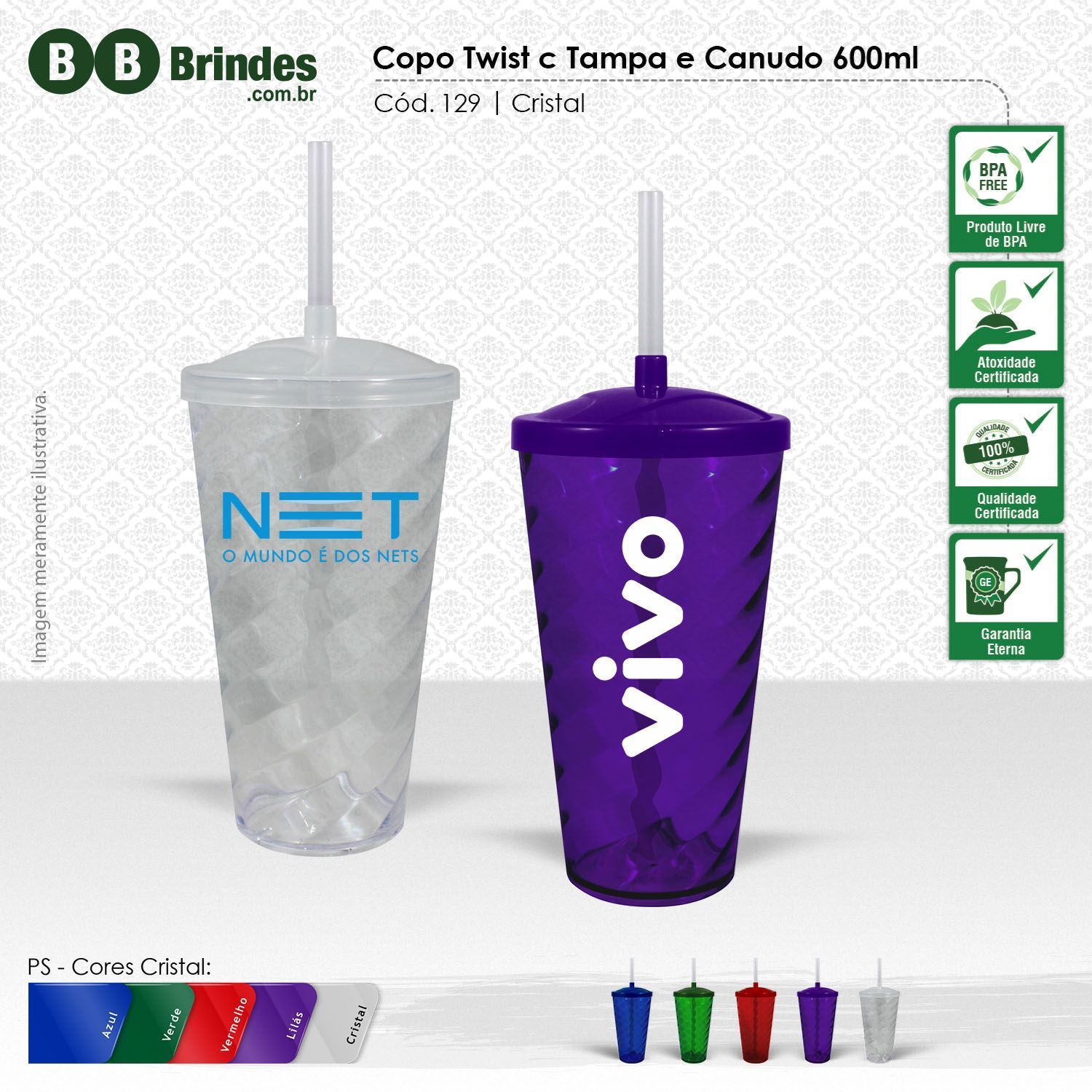 Imagem de Copo Twist Cristal 600ml com Tampa e Canudo